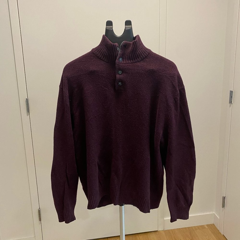 Perry Ellis Burgundy Button Quarter Zip Sweater